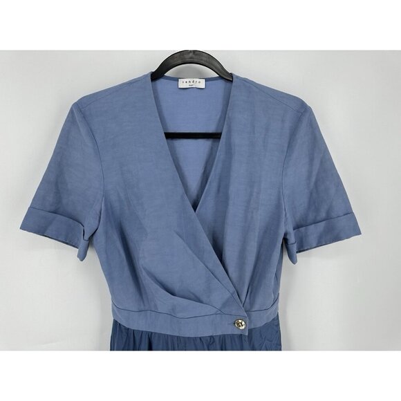 SANDRO Paty Wrap Effect Shantung Satin Midi Dress Women’s 6 Read - Picture 2 of 13